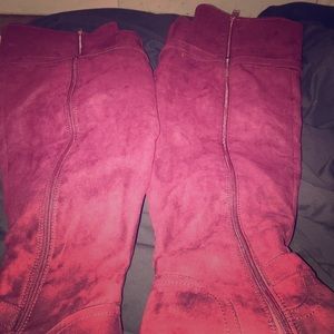 Just Fab 10 Wide Burgundy Suede Boots
